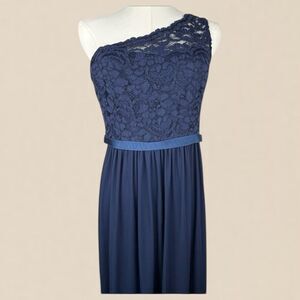 Navy One Shoulder Lace Maxi Dress – Empire Waist Bridal Look